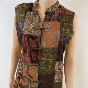 Coldwater Creek Sz XS Jacquard Velvet Patchwork Mandarin Collar Vest Wool Women
